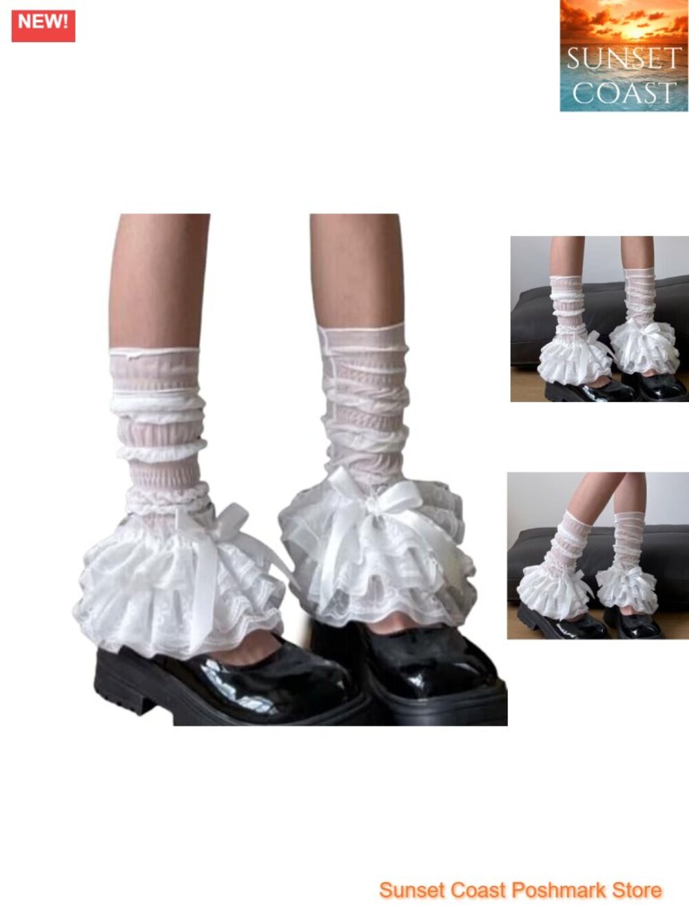 Women Lace Ruffle Leg Warmers Tiered Sheer Tulle Thigh High Boot Cuffs